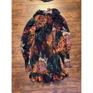FARM Rio $230 flower scarves smocked long sleeve minidress XS
